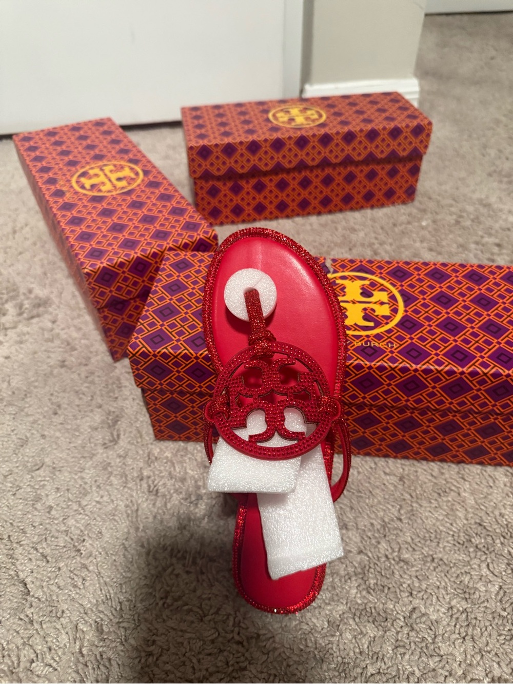Tory Burch Red Miller Logo Toe-Post Sandal